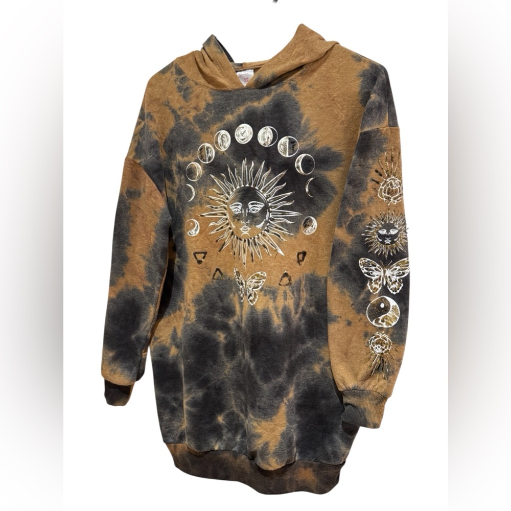 No Boundaries  Celestial Tie- Dye Gray and Tan Hoodie
